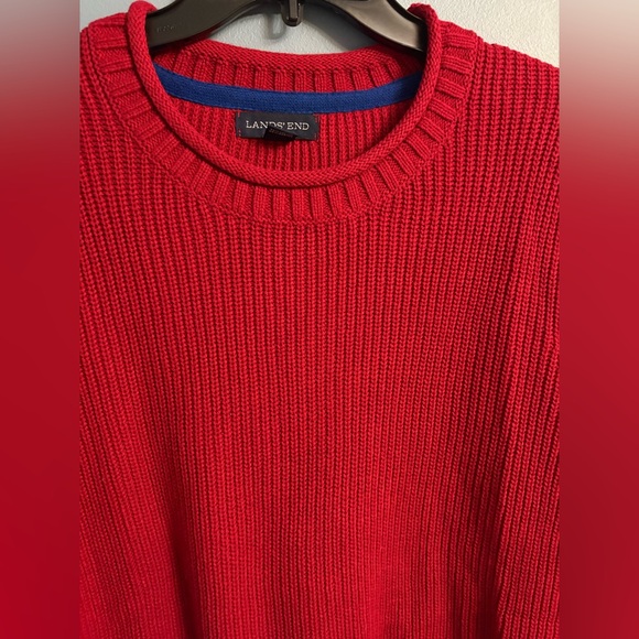 Lands' End Men's Bright Red Crewneck Sweater - Picture 3 of 5